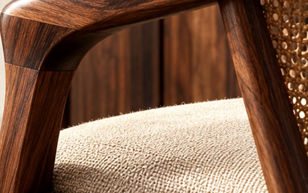 Curved lounge chair with cane back