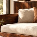 Rosewood sofa with linen cushions